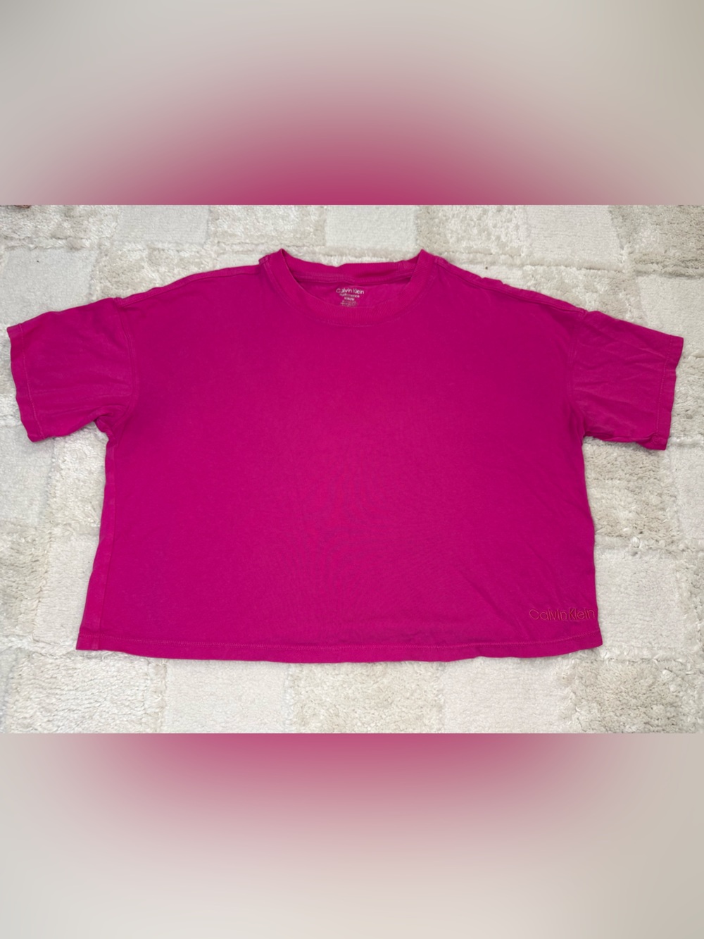 Calvin Klein Performance Womens Short Sleeve Cropped Tee - Fuchsia Pink Cotton